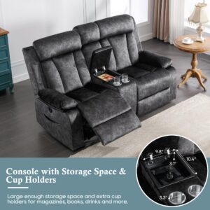 GUEAPY Reclining Loveseat-Power Reclining Loveseat with Console,Double Recliner Loveseat with Heat and Massage,Electric Loveseat Recliner with Cup Holders,USB & Type-C Charge Ports for Living Room,RV