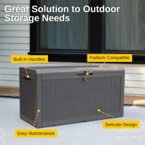 EAST OAK Outdoor Storage Box, 100 Gallon Deck Box, Waterproof Resin Storage Bench for Patio Cushions, Gardening Tools, Lockable, UV Resistant, outside storage, Grey