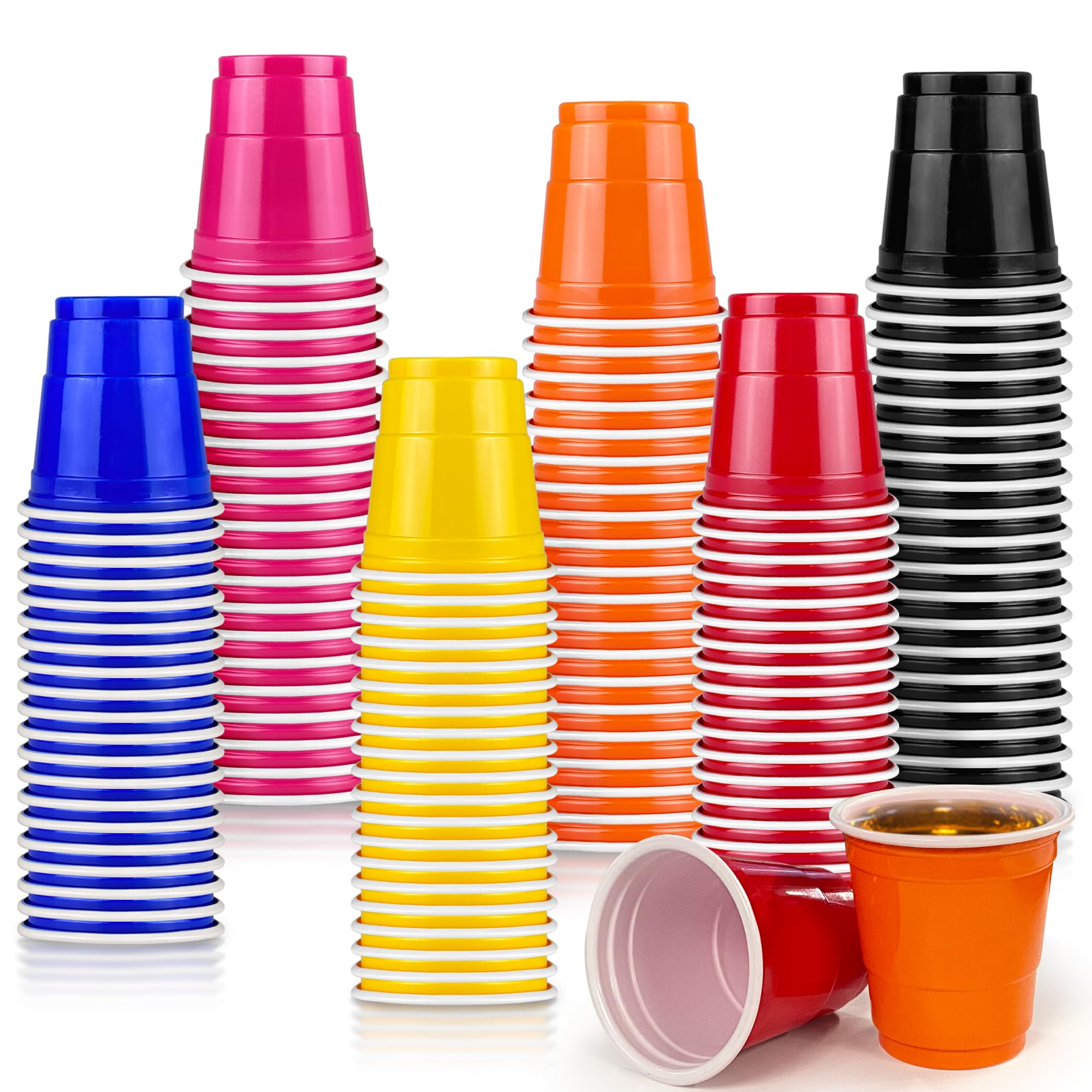 TOSPARTY 120Pcs 2oz Mini Disposable Plastic Cups Mini Multicolor Party Cups Small Plastic Cups Multicolor Party Cups for Tastings Sample Birthday Wedding Graduation Party Supplies