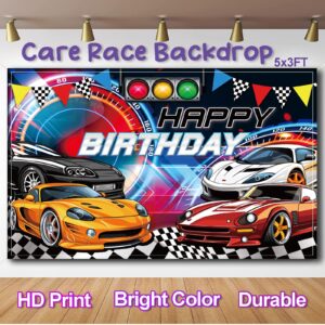 Lnkdeya Hot Cars Birthday Party Decoration - Race Cars Checked Birthday Balloon Garland Kit Cars Racing Backdrop Tablecloth