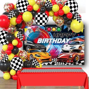 lnkdeya hot cars birthday party decoration - race cars checked birthday balloon garland kit cars racing backdrop tablecloth