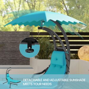 Yaheetech Outdoor Hanging Chaise Lounge Chair Hammock Chair w/Built-in Pillow and Removable Canopy for Patio Backyard Deck Garden - Teal