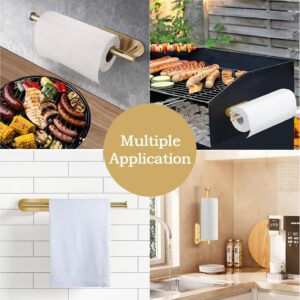 Fliverly Self Adhesive Paper Towel Holder Under Cabinet Mount, Wall Mounted Paper Towel Roll Holder for Kitchen, Bathroom, Wall,BBQ Grill, Gold