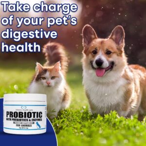 Probiotics for Dogs and Cats - Vet Formulated Made in USA Pet Prebiotic & Enzyme Powder for Digestive, Gut & Immune Health - 200 Servings (50 g)