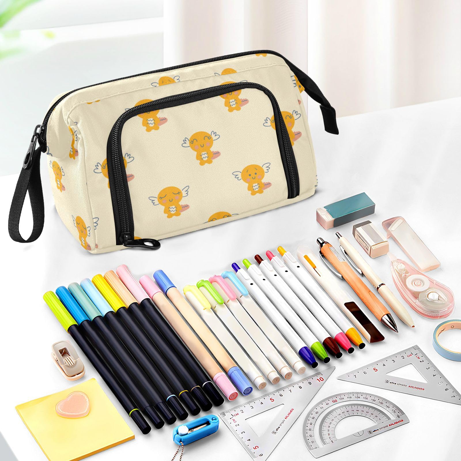 IHCVHQX Cute Yellow Axolotls Pencil Case Large Capacity Pencil Pouch Pen Bag Office Stationery Organizer Pencil Bag for Teens Girls Boys Adults Student