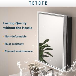 TETOTE Medicine Cabinet with Mirror 17 x 25 Inch Brushed Silver for Bathroom Aluminum Framed Surface or Recessed Wall-Mounted Medicine Cabinets Beveled Mirror with Storage 1 Door Modern Farmhouse