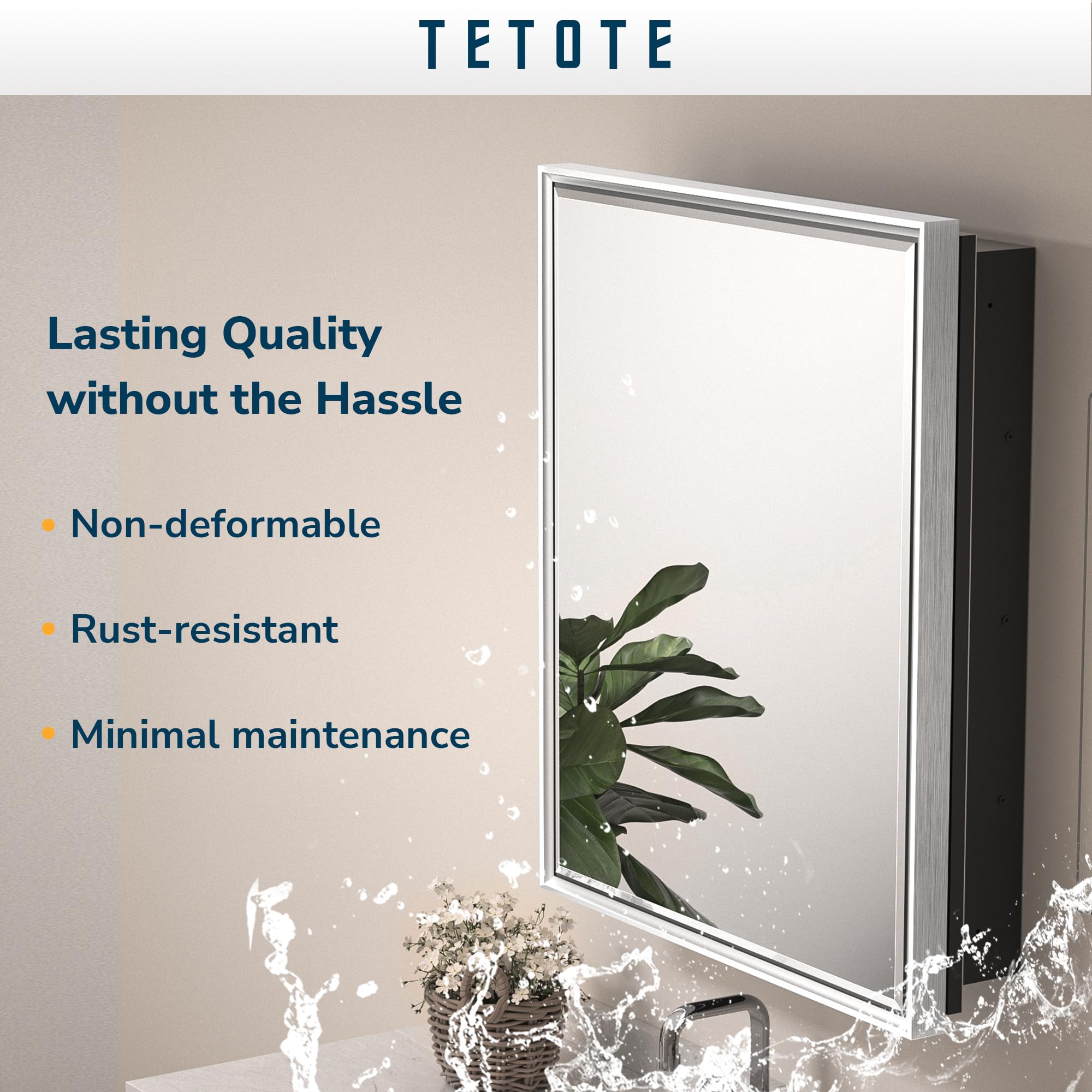 TETOTE Medicine Cabinet with Mirror 17 x 25 Inch Brushed Silver for Bathroom Aluminum Framed Surface or Recessed Wall-Mounted Medicine Cabinets Beveled Mirror with Storage 1 Door Modern Farmhouse