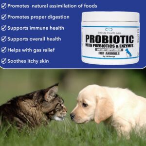 Probiotics for Dogs and Cats - Vet Formulated Made in USA Pet Prebiotic & Enzyme Powder for Digestive, Gut & Immune Health - 200 Servings (50 g)