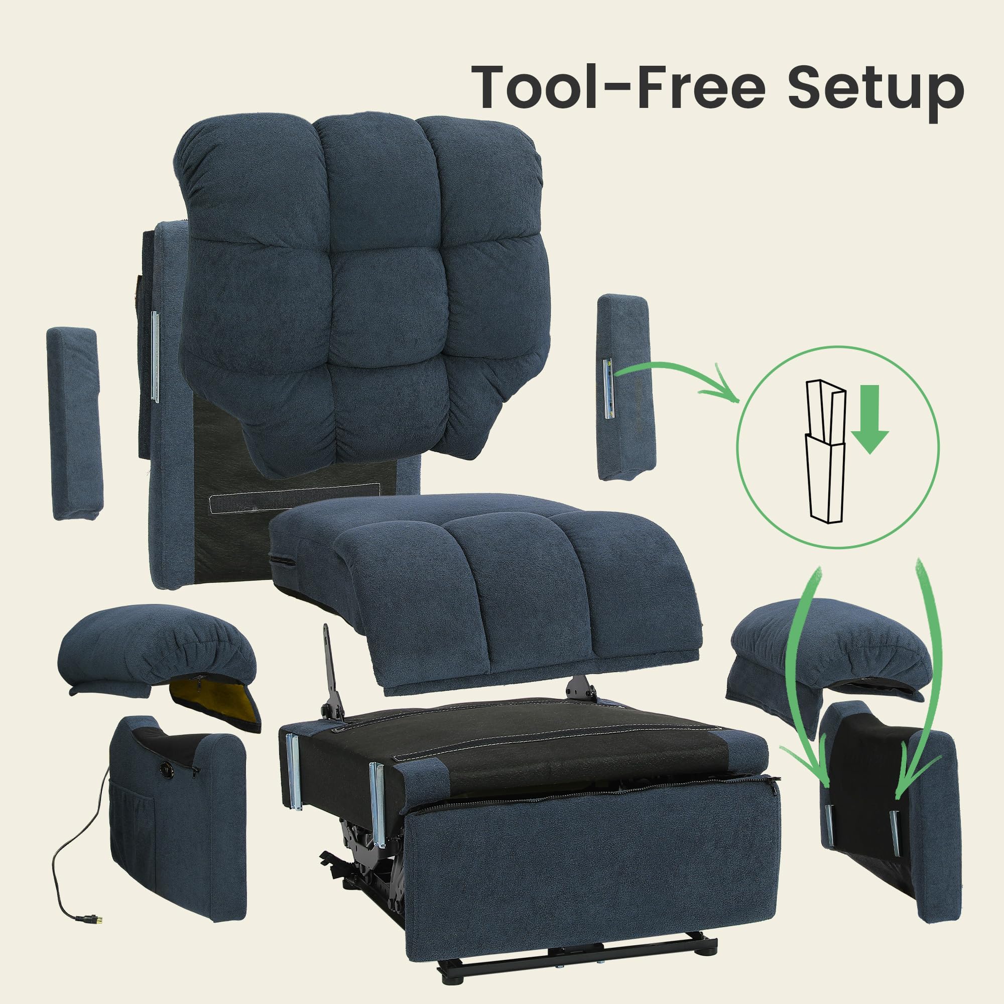 Welzona 2024 New Power Recliner Chair for Adults, Adjustable Electric Chair Power Reclining Sofa, USB Port, Ultra-Comfy Teddy Fleece Recliner for Living Room, Tool-Less Assembly Single Sofa, Blue Gray