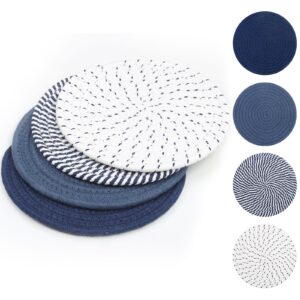 shacos 8 inches trivets for hot dishes, 4 pieces cotton trivets mats for kitchen, hot pads for countertops and table, heat-resistant pot holders for hot pots and pans(blue, 4pcs)