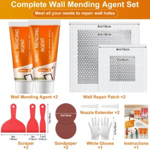 Mckanti 2 Pcs Drywall Repair Kit, Spackle Plaster Wall Repair kit Drywall Hole Patch Kit with Wall Mending Agent, Scrapers, Large Hole Drywall Patch, Sandpaper and Gloves for Wall Surface Crack Fill