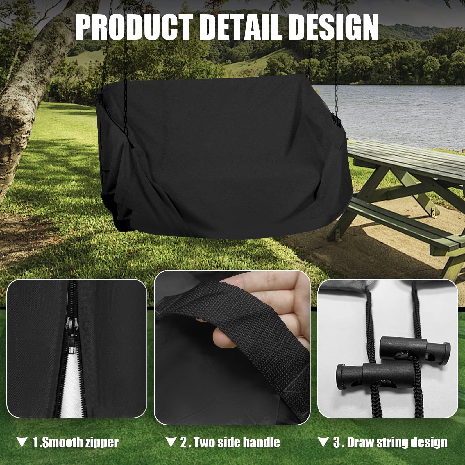 Outdoor Swing Cover Hanging Porch Swing Cover 61inch Waterproof 420D for Outdoor Furniture Patio Yard Hammock Swing Chair Cover Replacement Patio Furniture Cover 61x27.5X(35-27.5) Inch (Black)