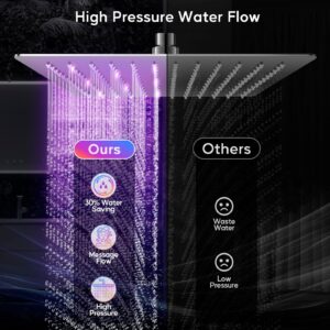 Shower Head with LED, High Pressure 10'' Rain Shower Head with 11'' Adjustable Extension Arm, LED Shower Head Color Changing Based On Water Temperture, Stainless Steel Shower Head with Hose, Chrome