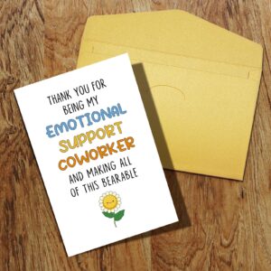 Qiliji Funny Coworker Greeting Card, Coworker Birthday Card, Birthday Card for Colleague, Coworker Thank You Card, Emotional Support Coworker Card