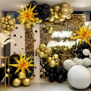 137Pcs Black and Gold Balloons Garland Arch Kit with Stars - 5 10 12 18 inch Black Gold Confetti Latex Party Balloons for 2024 Graduation Retirement Decorations Birthday