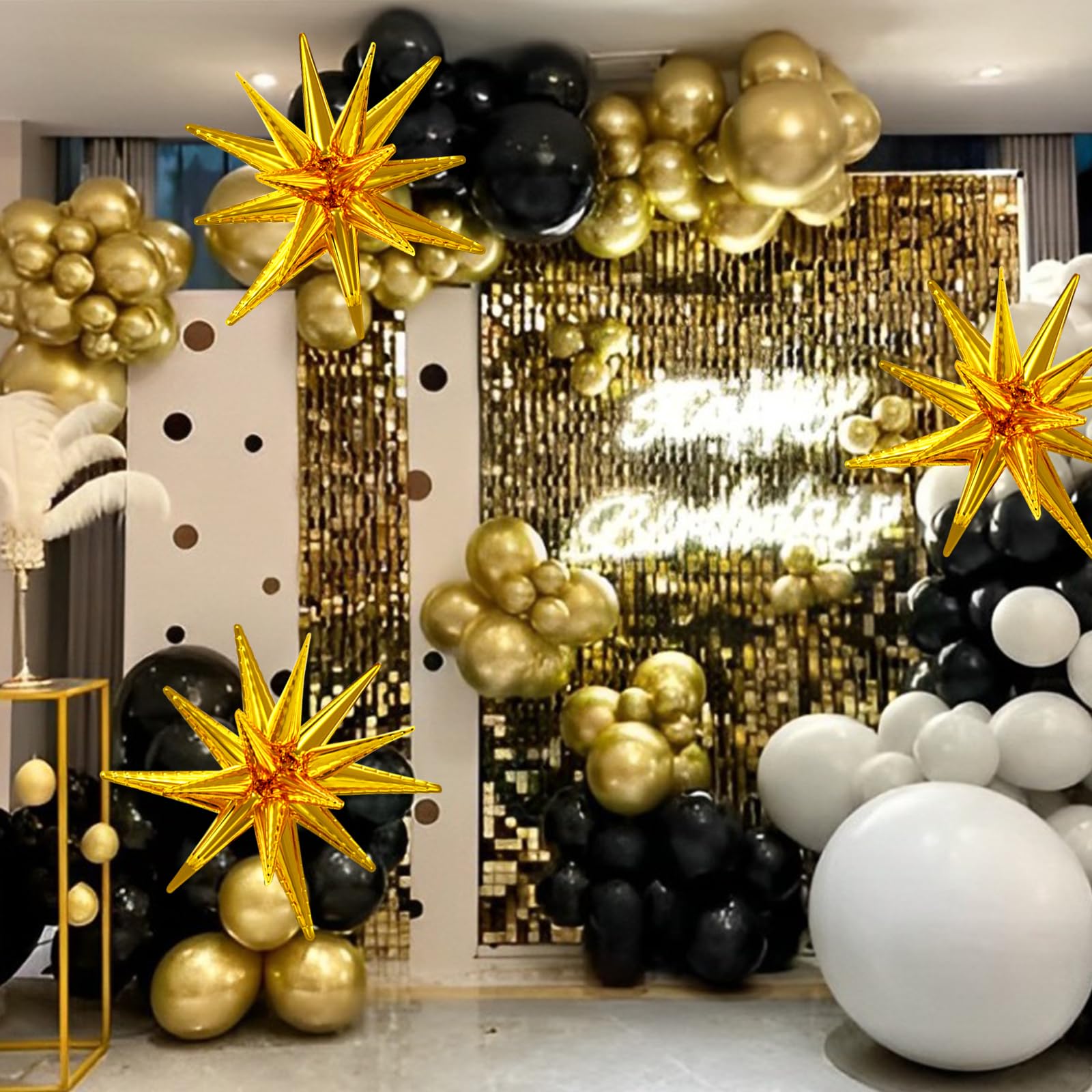 137Pcs Black and Gold Balloons Garland Arch Kit with Stars - 5 10 12 18 inch Black Gold Confetti Latex Party Balloons for 2024 Graduation Retirement Decorations Birthday