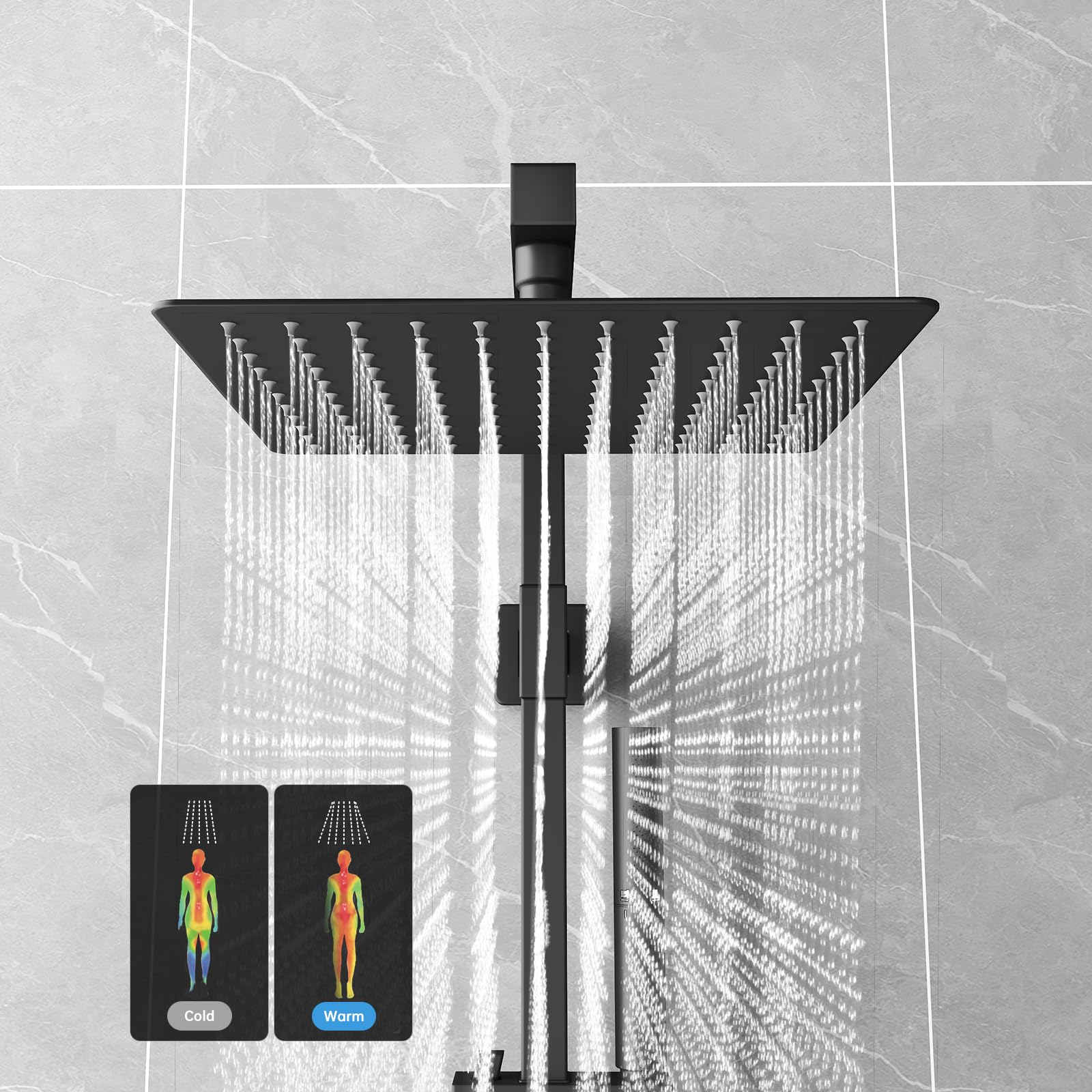 BESy Brass Shower Arm, Square 10 Inch Rainfall Shower Head with Handheld Spray Combo, Dual Showerhead Rain Set 2 Setting Hand Held Sprayer with Adjustable Slide Bar, With Shower Hose, Matte Black