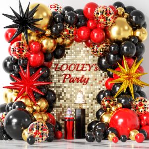 137pcs red black and gold balloons garland arch kit with stars - 5 10 12 18 inch red black gold confetti latex balloons with starburst balloons for graduation hollywood casino theme party decorations