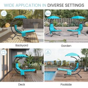 Yaheetech Outdoor Hanging Chaise Lounge Chair Hammock Chair w/Built-in Pillow and Removable Canopy for Patio Backyard Deck Garden - Teal