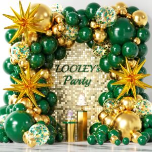 137pcs green and gold balloons garland arch kit with stars - 5 10 12 18 inch dark green gold confetti latex balloons for birthday baby shower emerald green jungle party decorations