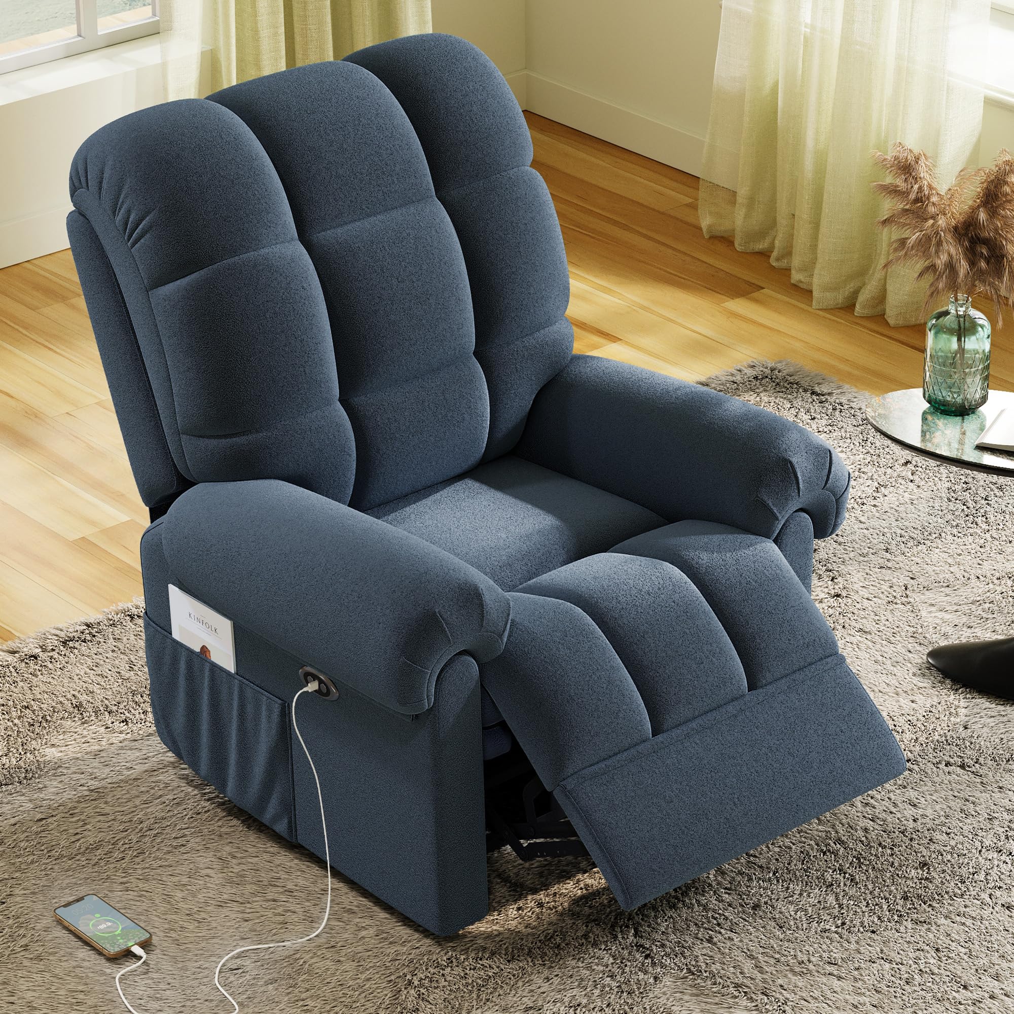 Welzona 2024 New Power Recliner Chair for Adults, Adjustable Electric Chair Power Reclining Sofa, USB Port, Ultra-Comfy Teddy Fleece Recliner for Living Room, Tool-Less Assembly Single Sofa, Blue Gray