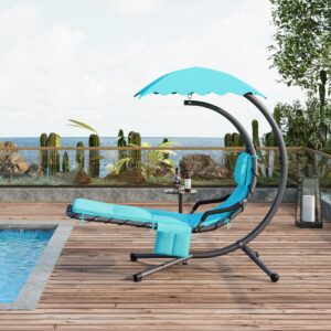 Yaheetech Outdoor Hanging Chaise Lounge Chair Hammock Chair w/Built-in Pillow and Removable Canopy for Patio Backyard Deck Garden - Teal