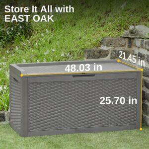 EAST OAK Outdoor Storage Box, 100 Gallon Deck Box, Waterproof Resin Storage Bench for Patio Cushions, Gardening Tools, Lockable, UV Resistant, outside storage, Grey