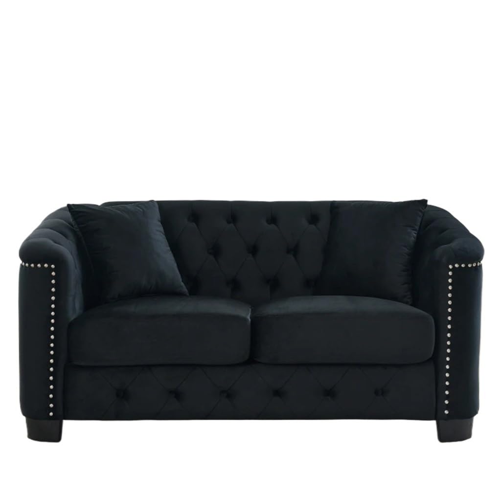 FANCUF 59-Inch Velvet Sofa, 2-Seater Sofa, Upholstered Tufted Backrests with Nailhead Arms A for Living Room