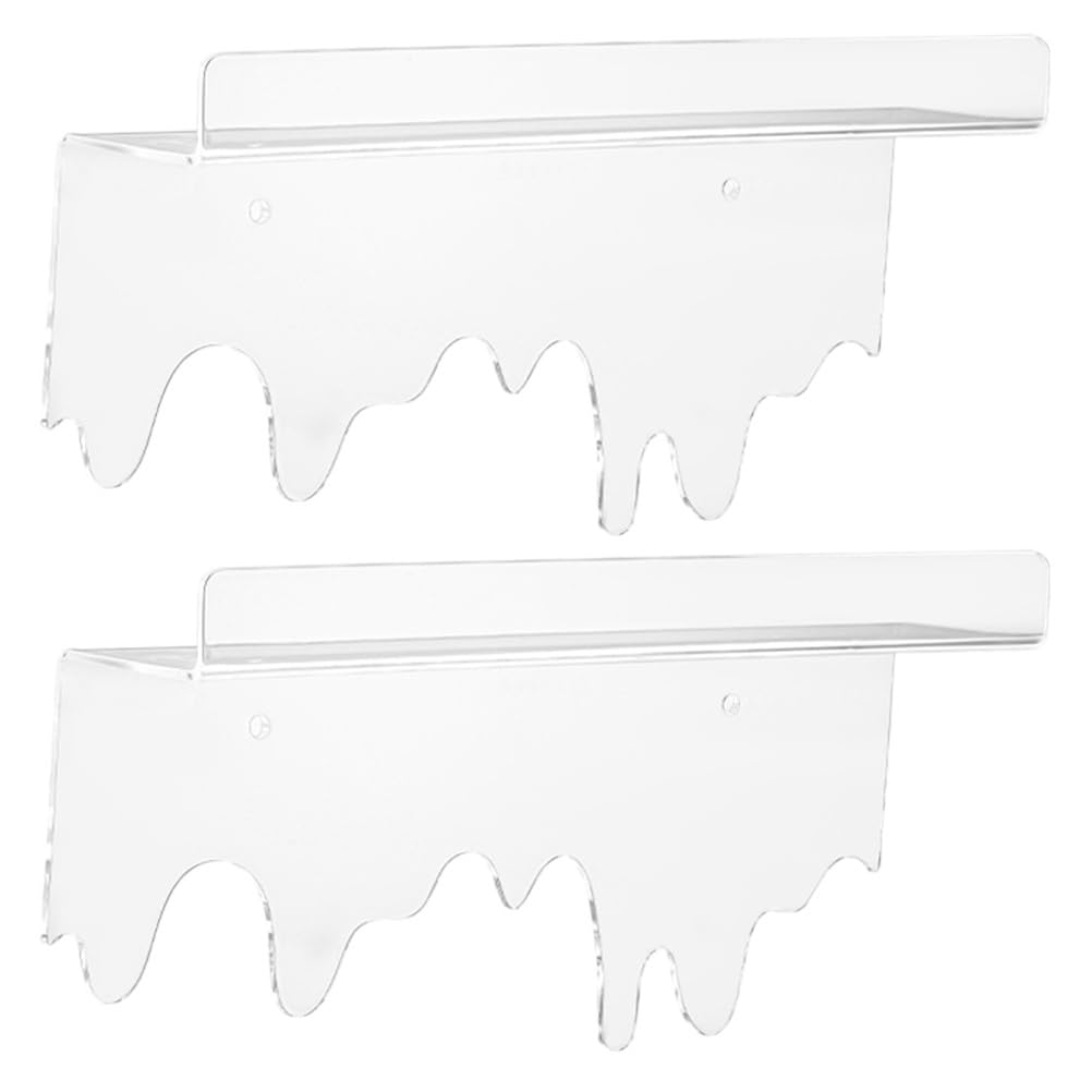 Cabilock 2pcs Acrylic Floating Shelves, Wall Mounted Bookshelf Cosmetic Rack Transparent Hanging Shelves Small Clear Shelf Goblincore Room Decor for Bedroom Living Room Bathroom Office