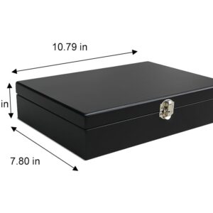 Lutong Wooden Storage Box with Hinged Lid and Front Clasp for Craft Gifts storage box - 10.79" x 7.8" x 2.4" - Black color