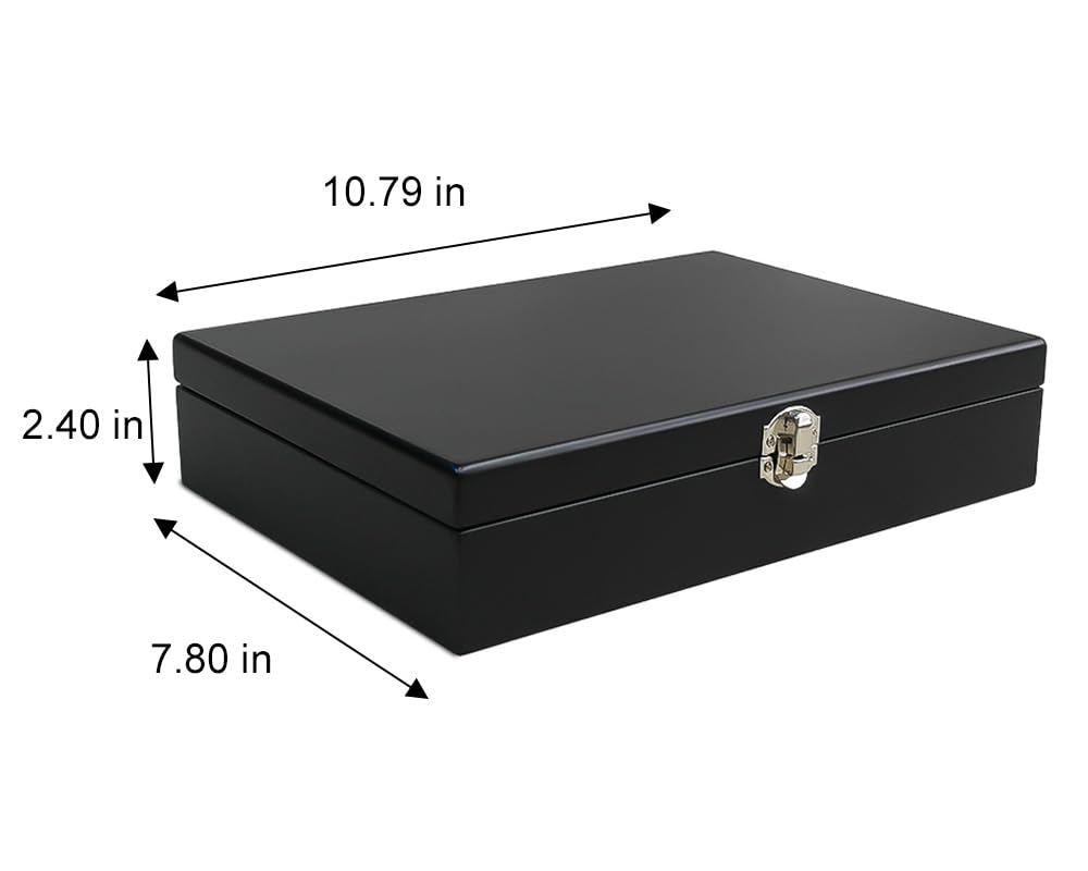 Lutong Wooden Storage Box with Hinged Lid and Front Clasp for Craft Gifts storage box - 10.79" x 7.8" x 2.4" - Black color