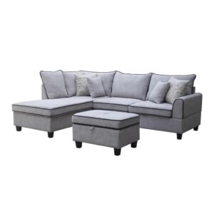 fancuf light gray fabric sectional sofa with left-facing chaise and storage ottoman