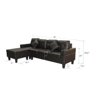 FANCUF Sectional Sofa Set for Living Room with L Shape Chaise Lounge,Cup Holder and Left Or Right Hand Chaise 4 Seat Black PU