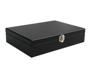 lutong wooden storage box with hinged lid and front clasp for craft gifts storage box - 10.79" x 7.8" x 2.4" - black color