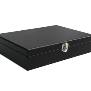 Lutong Wooden Storage Box with Hinged Lid and Front Clasp for Craft Gifts storage box - 10.79" x 7.8" x 2.4" - Black color