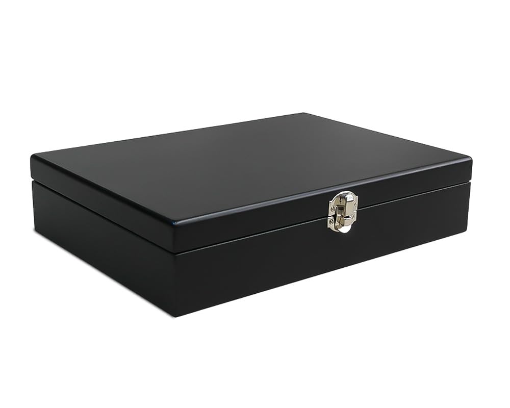 Lutong Wooden Storage Box with Hinged Lid and Front Clasp for Craft Gifts storage box - 10.79" x 7.8" x 2.4" - Black color