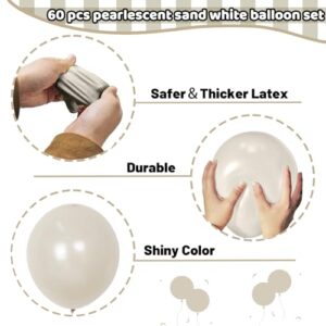 Pearl White Sand Balloons 12 Inch, 60 PCS Beige Cream Off White Pearl Balloons, Boho Neutral Nude Tan Latex Helium Party Balloon for Garland Birthday Wedding Baby Shower Anniversary Party Decorations