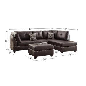 FANCUF Faux Leather Reversible Sectional Sofa with Ottoman in Espresso