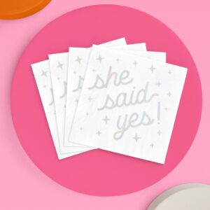 xo, Fetti She Said Yes Napkins - 3-ply, 25 pcs | White Bachelorette Decorations, Engagement Theme Party, Bridal Shower Tablescape, Cute Proposal Dinner Decor