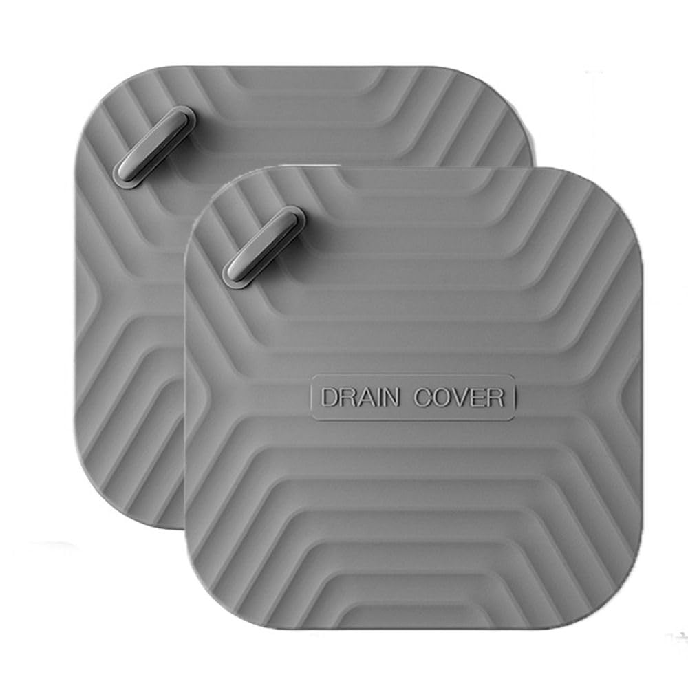 hobbyme 2Pcs Multipurpose Shower Drain Cover,Square Silicone Floor Drain Cover Bathtub Stopper,Easy to Clean,Durable Drain Plug Cover for Bathroom Kitchen Sink(Grey)