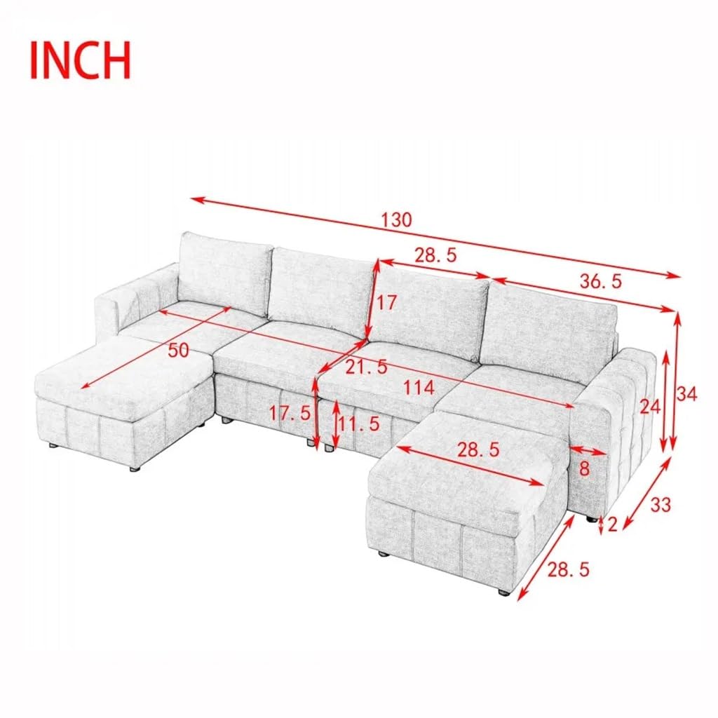 FANCUF Upholstered Modular Sofa, L Shaped Sectional Sofa for Living Room Apartment(4-Seater with Ottoman)