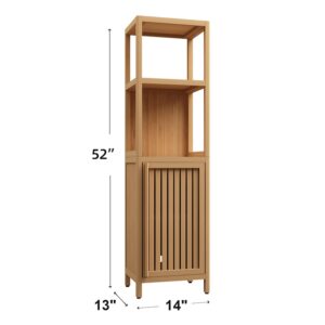 Xmatch Medicine Cabinets, Towel Cabinet Bamboo Handmade 2 Open Shelves and Large Capacity Bathroom Storage Cabinet with 1 Door (52" Towel Cabinet)