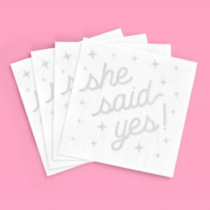 xo, Fetti She Said Yes Napkins - 3-ply, 25 pcs | White Bachelorette Decorations, Engagement Theme Party, Bridal Shower Tablescape, Cute Proposal Dinner Decor