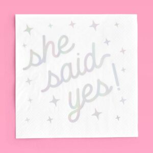 xo, Fetti She Said Yes Napkins - 3-ply, 25 pcs | White Bachelorette Decorations, Engagement Theme Party, Bridal Shower Tablescape, Cute Proposal Dinner Decor