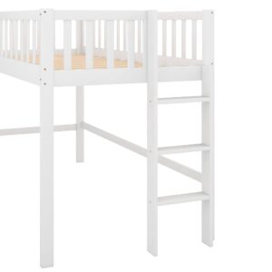 Kids Twin Loft Bed with Slide Rails, Low Beds Frame Wooden for Toddler Boys Girls Junior Slat Support, No Box Spring Needed, White