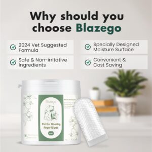 Blazego Ear Finger Wipes for Pets, Dog Ear Cleaner, Natural Ingredients, Remove Earwax & Odor for puppy, Relieve Ear Itching and Prevent Infection, Non-irritative and Convenient, 50 Counts