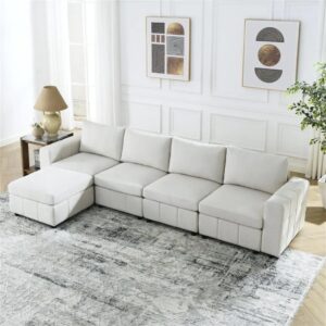 FANCUF Upholstered Modular Sofa, L Shaped Sectional Sofa for Living Room Apartment(4-Seater with Ottoman)