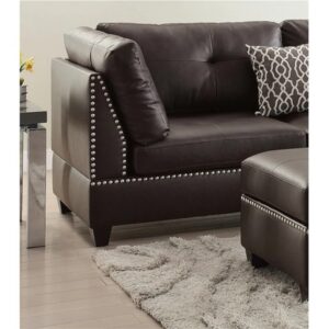 FANCUF Faux Leather Reversible Sectional Sofa with Ottoman in Espresso