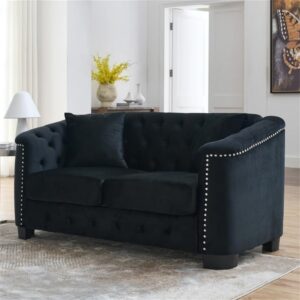 FANCUF 59-Inch Velvet Sofa, 2-Seater Sofa, Upholstered Tufted Backrests with Nailhead Arms A for Living Room