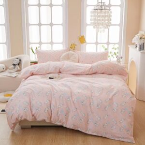 mkxi queen size pink floral duvet cover cute cats duvet cover for girls white cat pattern kids bedding set pink cartoon comforter cover for children